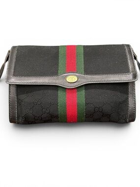 Vintage Gucci Black GG Monogram Sherry Line Crossbody Accessory Collection
